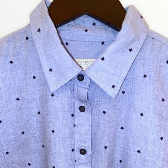 ⭐️ HP TALBOTS Embroidered Star Classic Perfect Fit Button Down Shirt - Picture 3 of 9